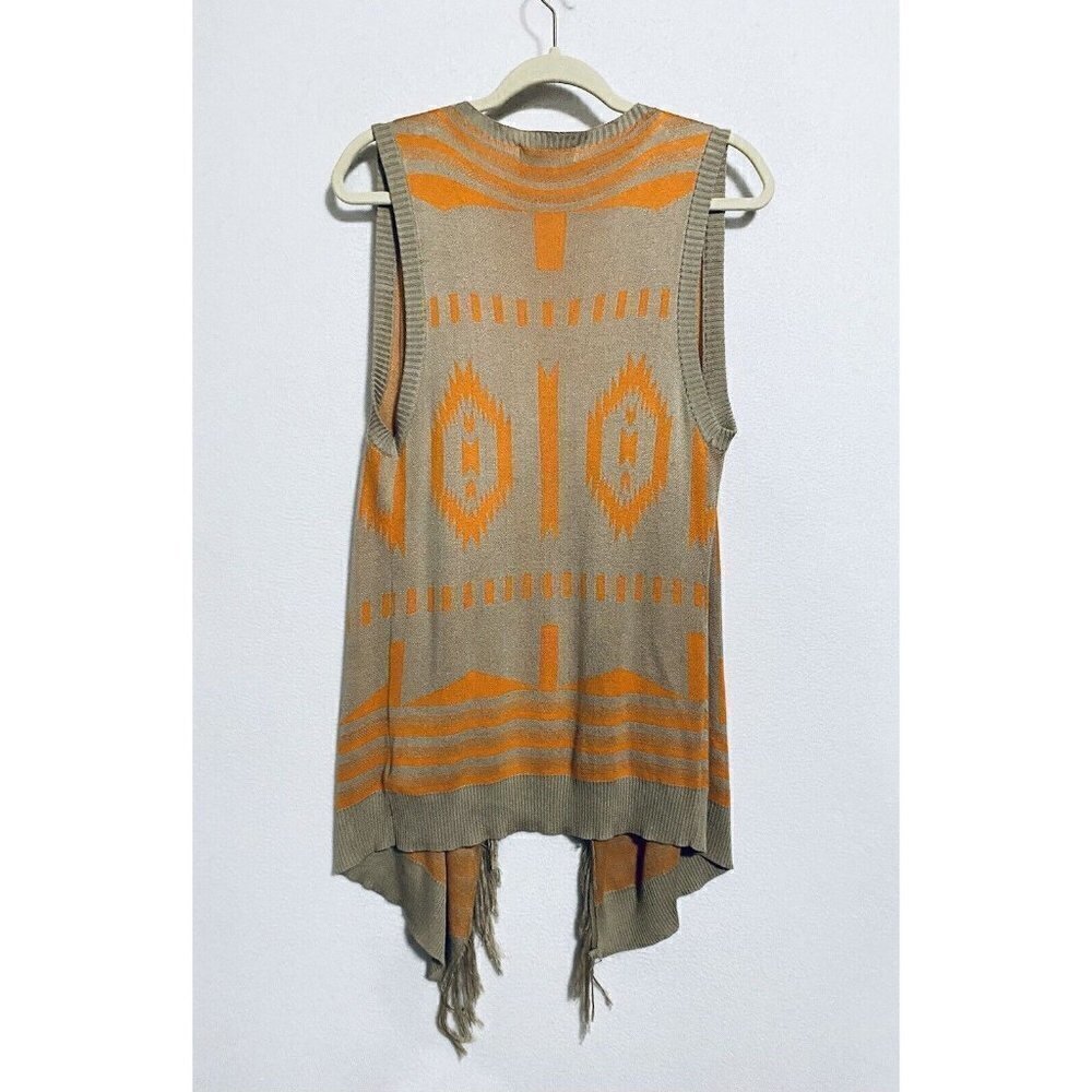 Umgee Womens Small Medium Sleeveless Tribal Fringe Sweater Vest Tan Orange Boho - Picture 4 of 7